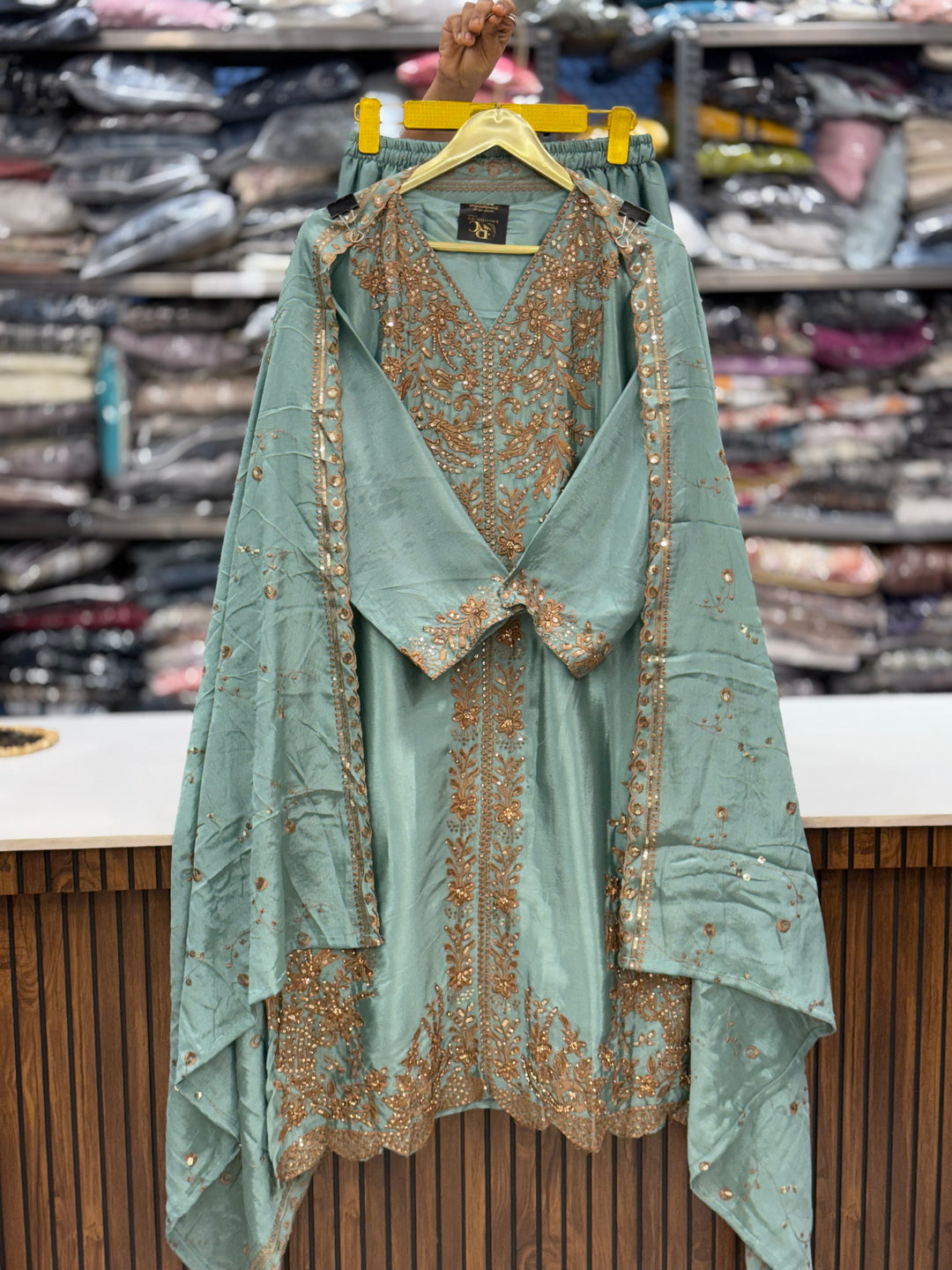 Premium chinon embroidered suits