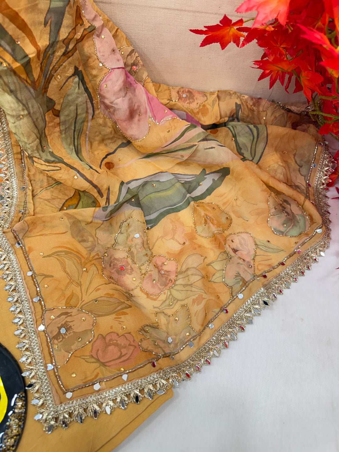 Organza handwork unstitched suits