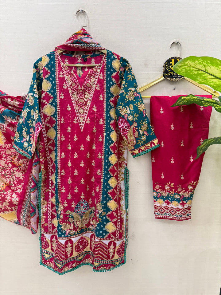 Semi cotton embroidered suits 5038