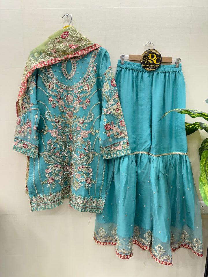 Pakistani shiffon Garara suits for women  7018
