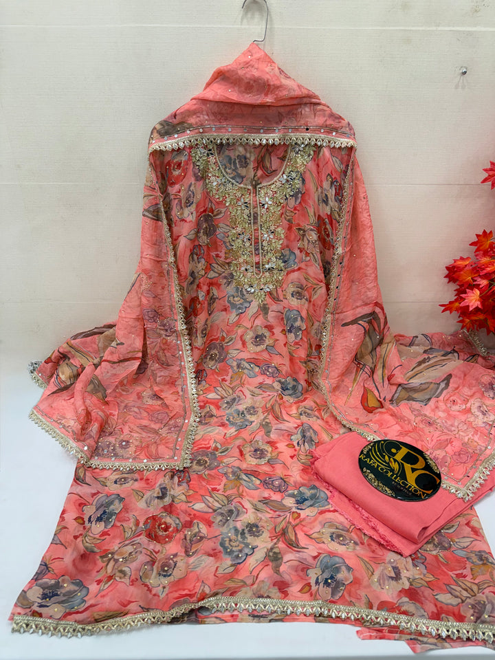 Organza handwork unstitched suits