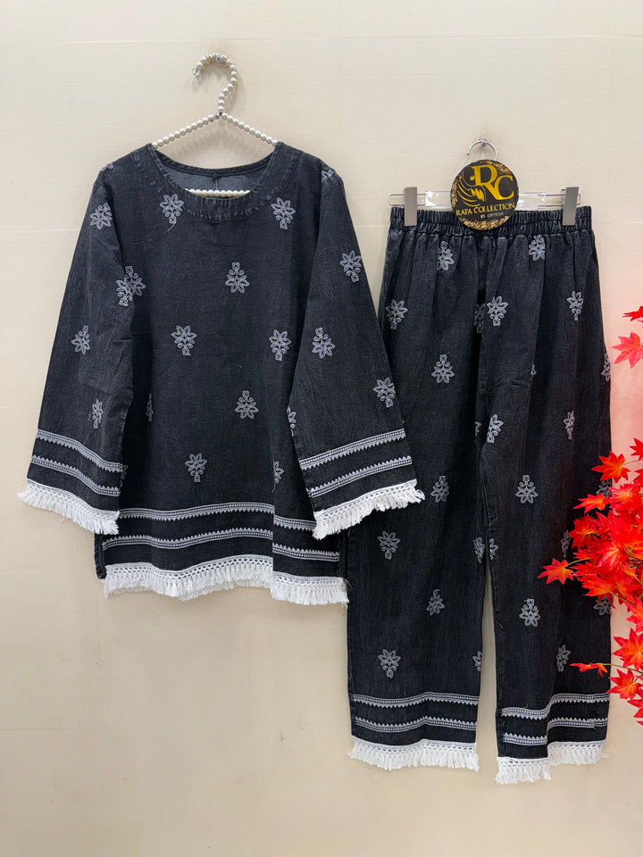 Denim embroidered co-ord sets