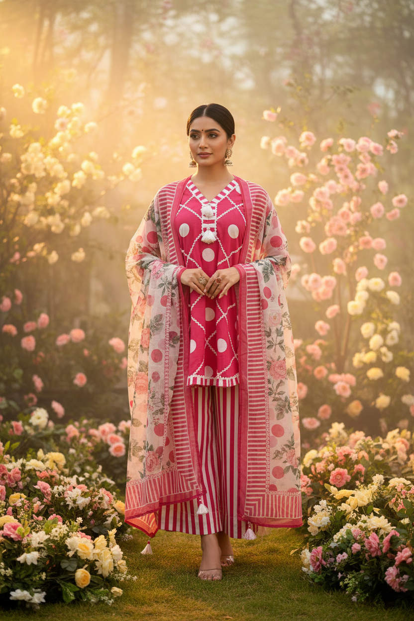 polka dot Pakistani Farshi suits