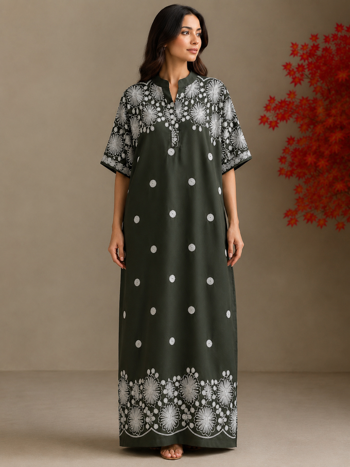 Embroided long kaftan dresses