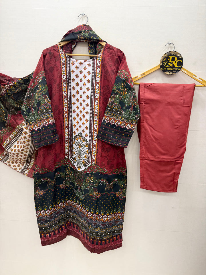 Semi cotton printed suits 5747