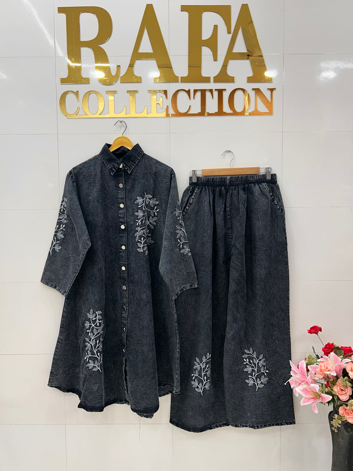 Denim embroidered co-ord sets