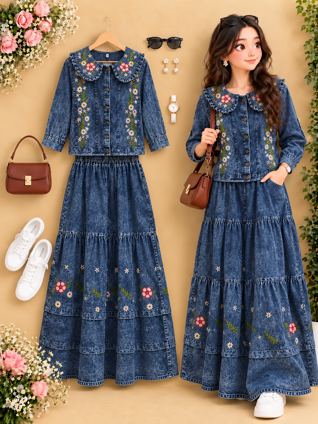 Denim skirts sets