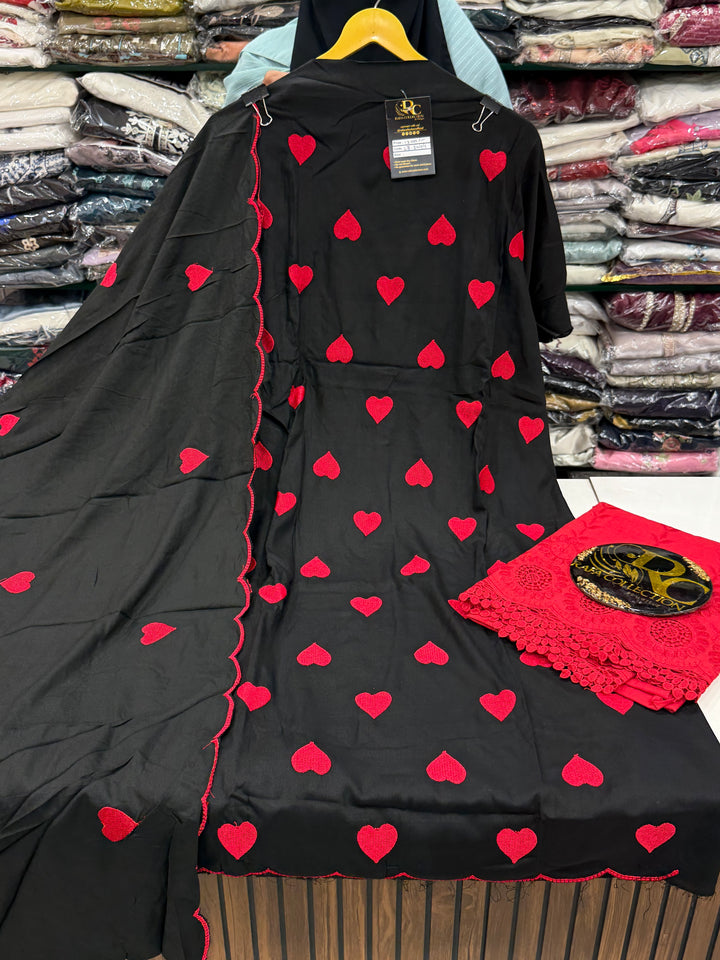 Heart Embroidered Unstitched Suits