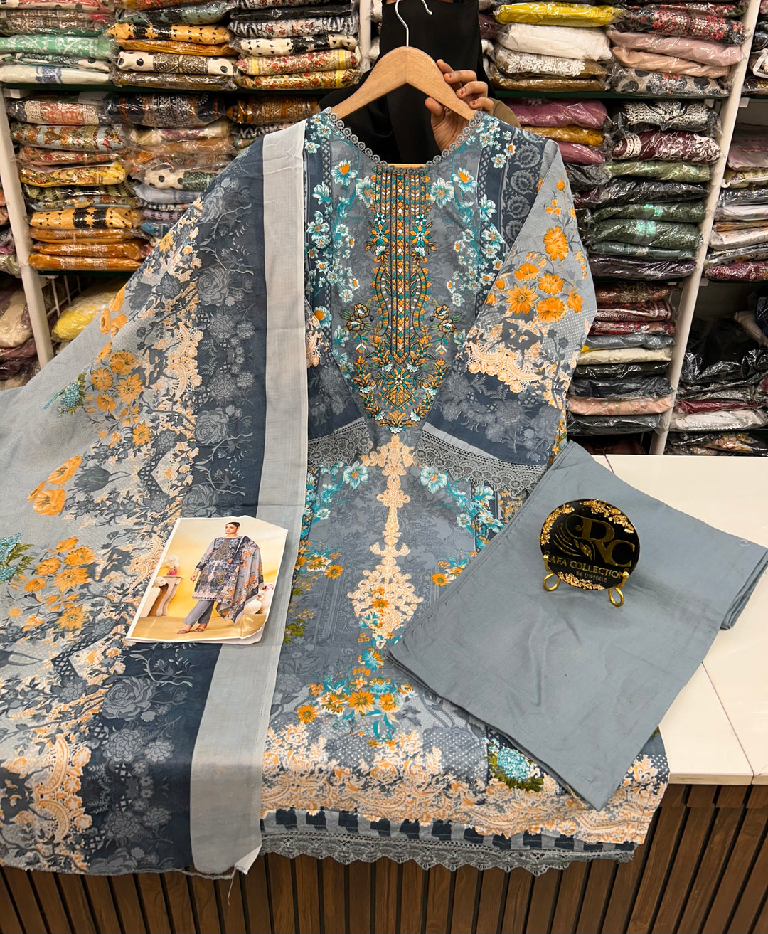 Semi cotton embroidered suits 2835