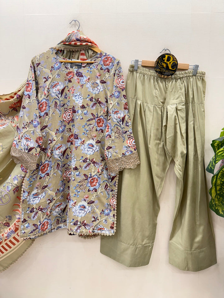 Cotton embroided farshi suits