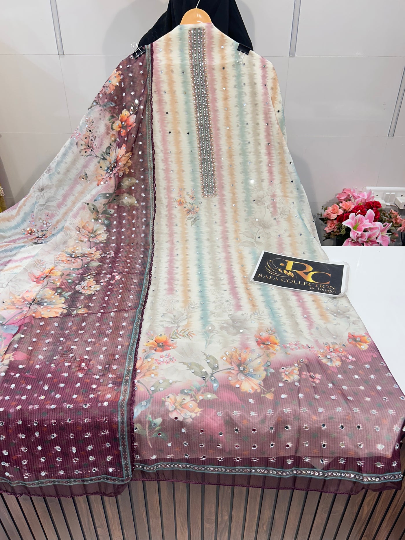 MIRROR WORK ORGANZA SUIT 1714