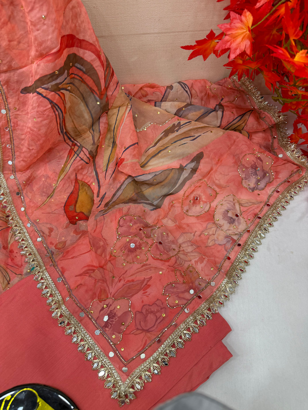 Organza handwork unstitched suits