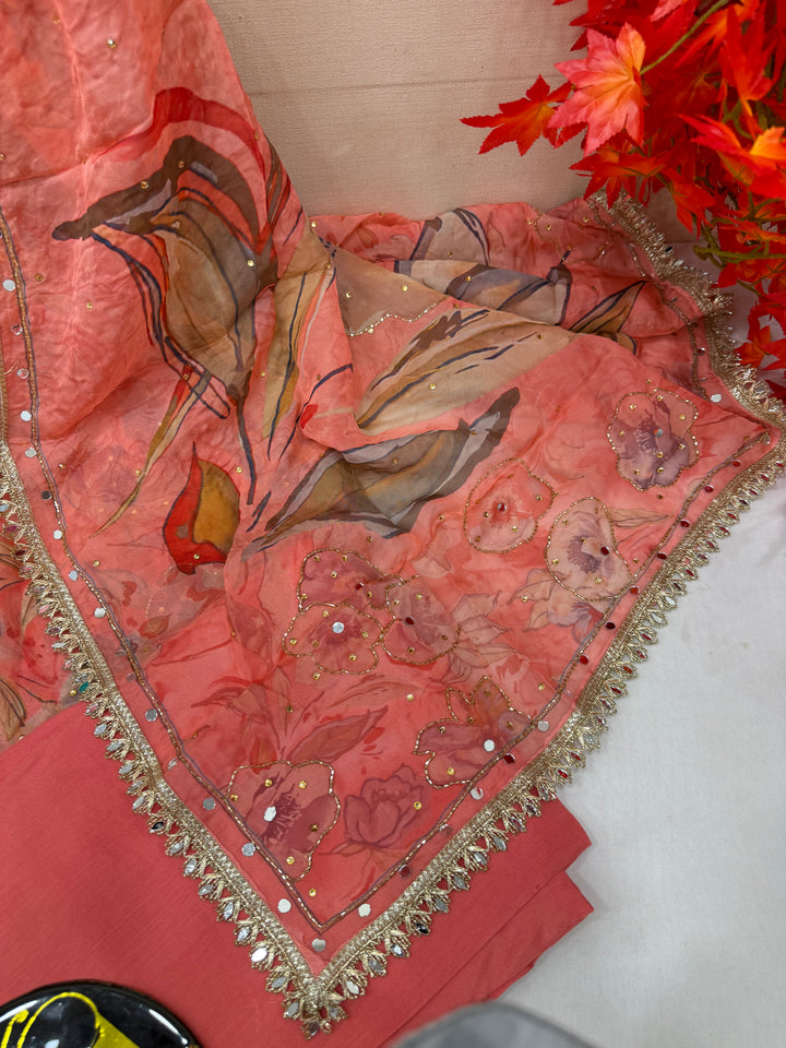 Organza handwork unstitched suits