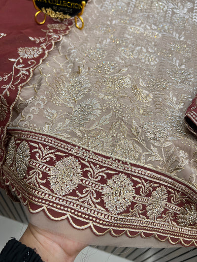 Zari thread work unstitched suits 182819