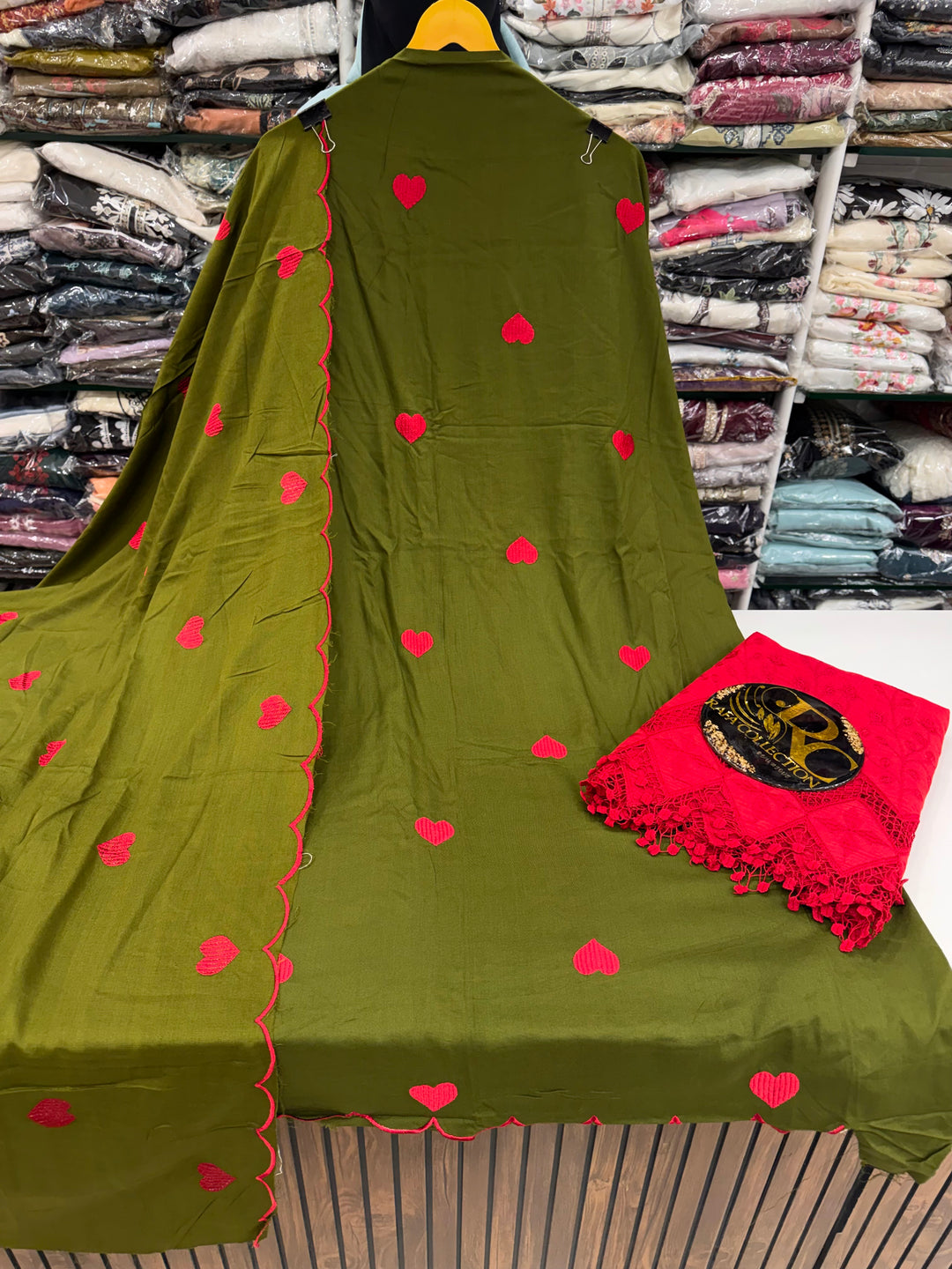 Heart Embroidered Unstitched Suits