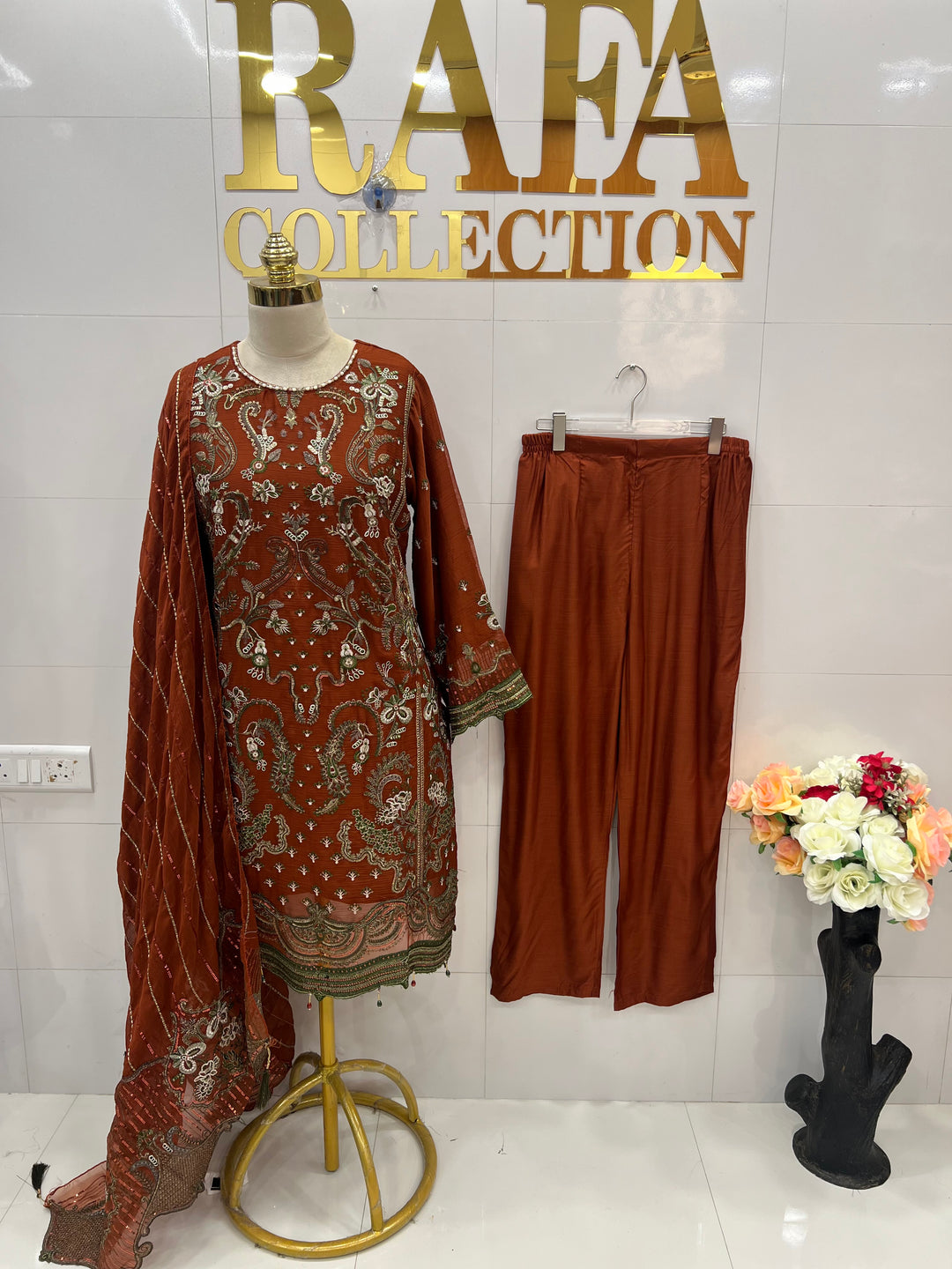 Chiffon embroidered suits 3175