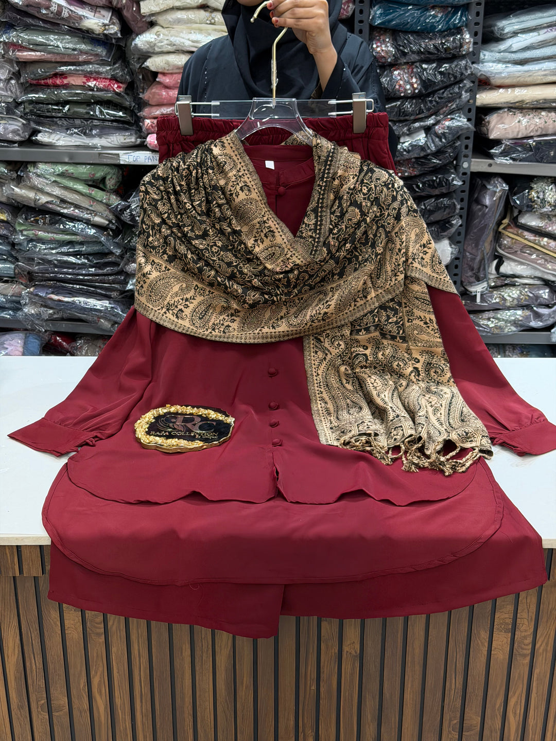 Pashmina shawl sets maroon