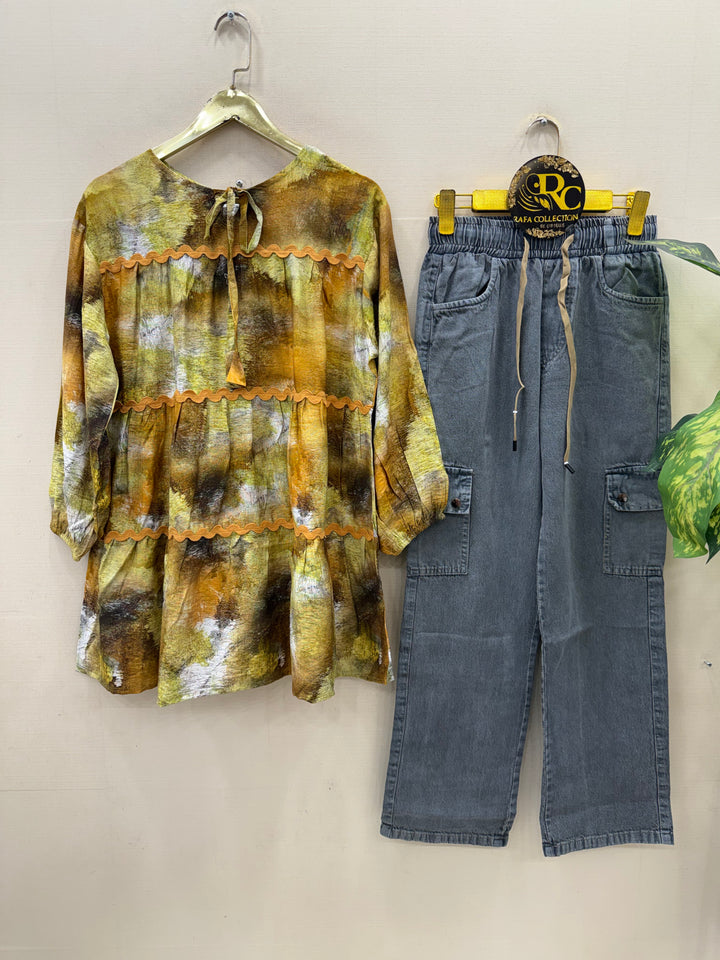 Korean denim cargo Sets