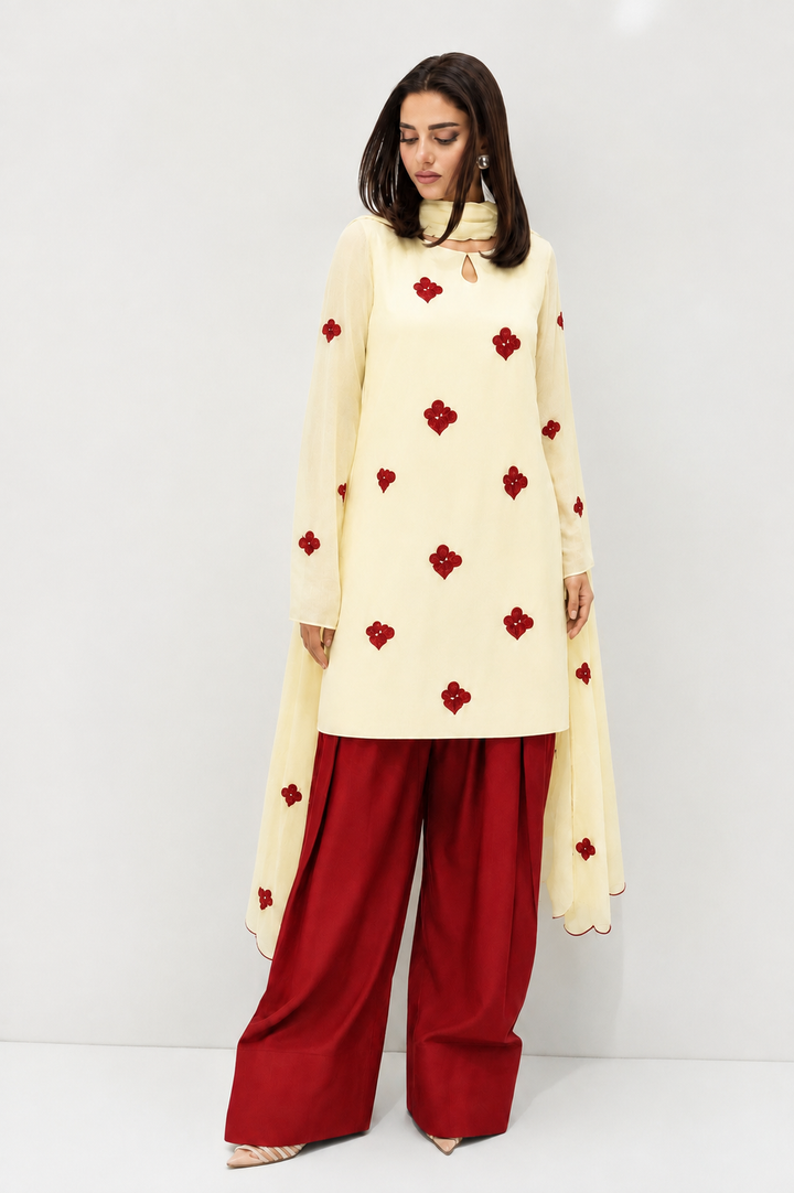 Viral heart embroidered unstitched Suits