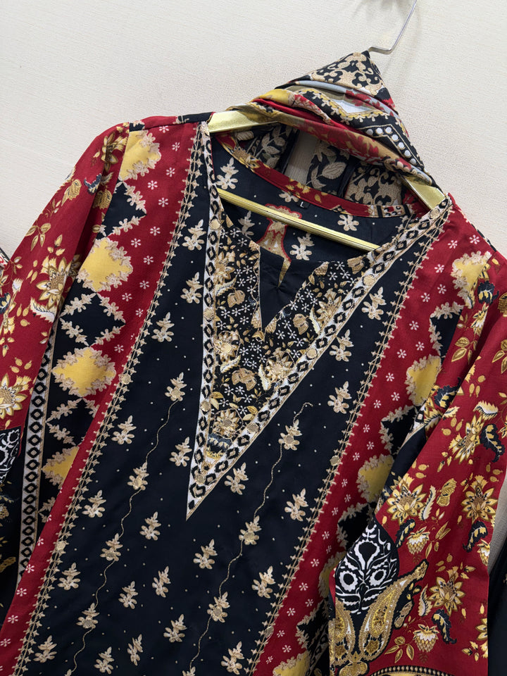 Semi cotton embroidered suits 5038