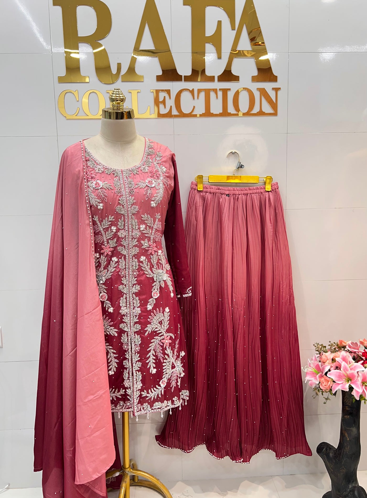 Bridal Elegance Pearl-Work Kurti & Plazzo Set 2817