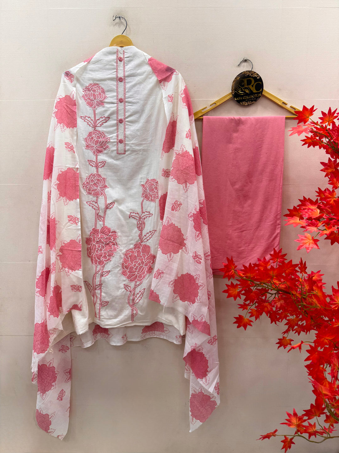 Cotton embroidered unstitched suits