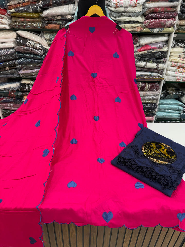 Heart Embroidered Unstitched Suits