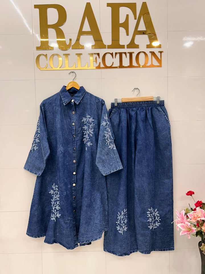 Denim embroidered co-ord sets