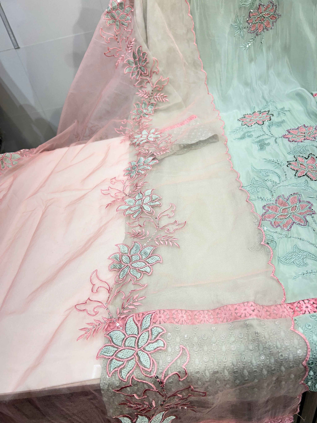 Glass organza handwork suit 2239