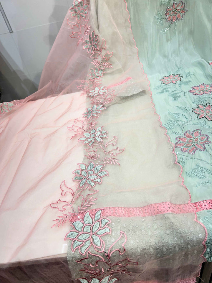 Glass organza handwork suit 2239