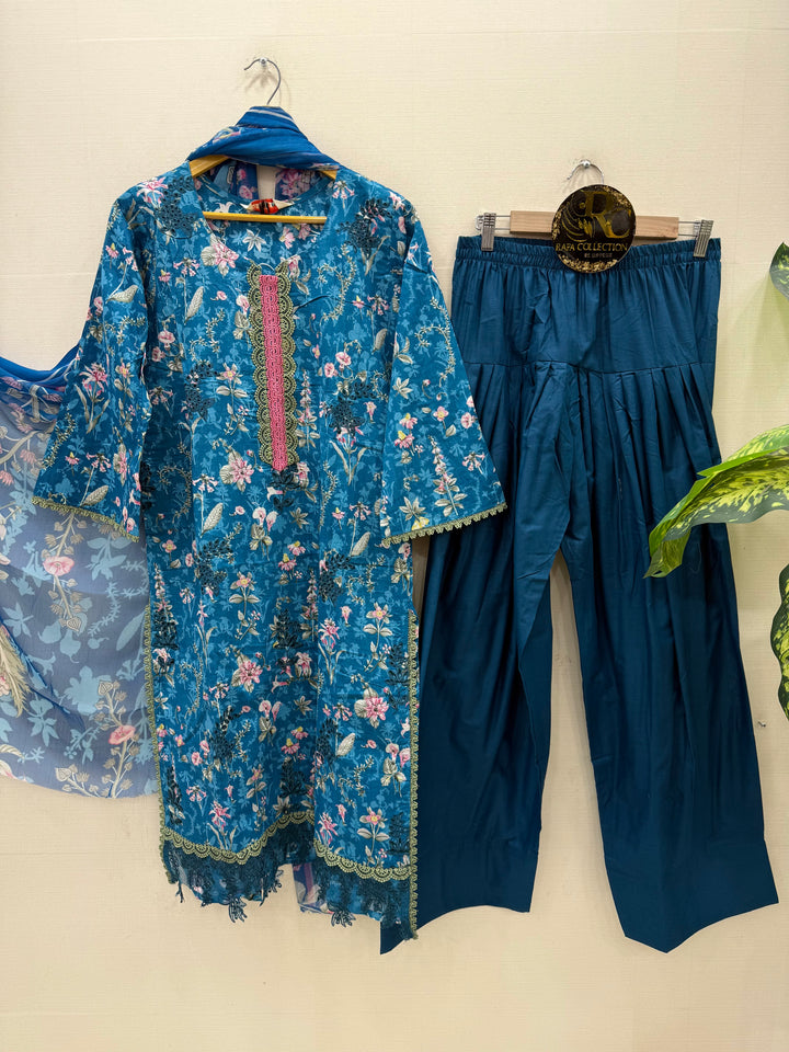 Cotton embroided farshi suits