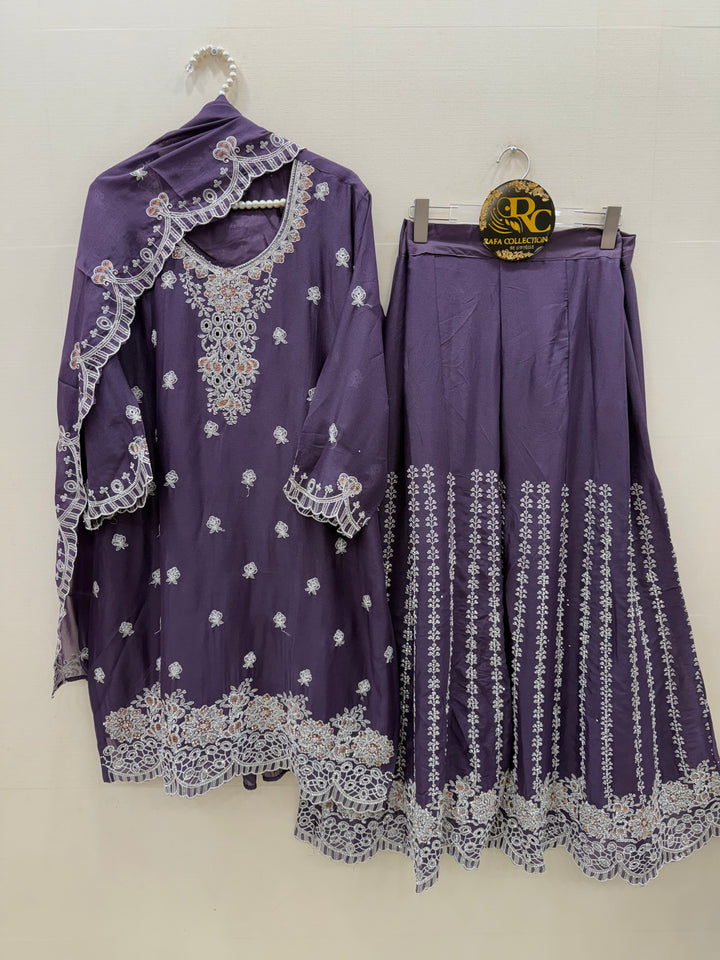 Party wear flaired plazzo suits 3140