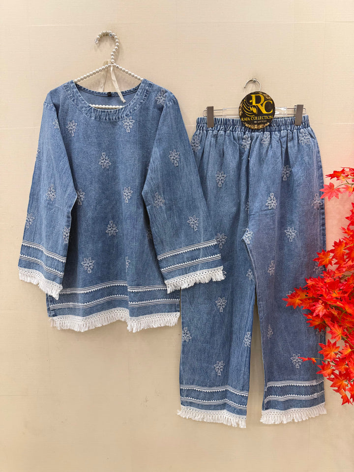 Denim embroidered co-ord sets