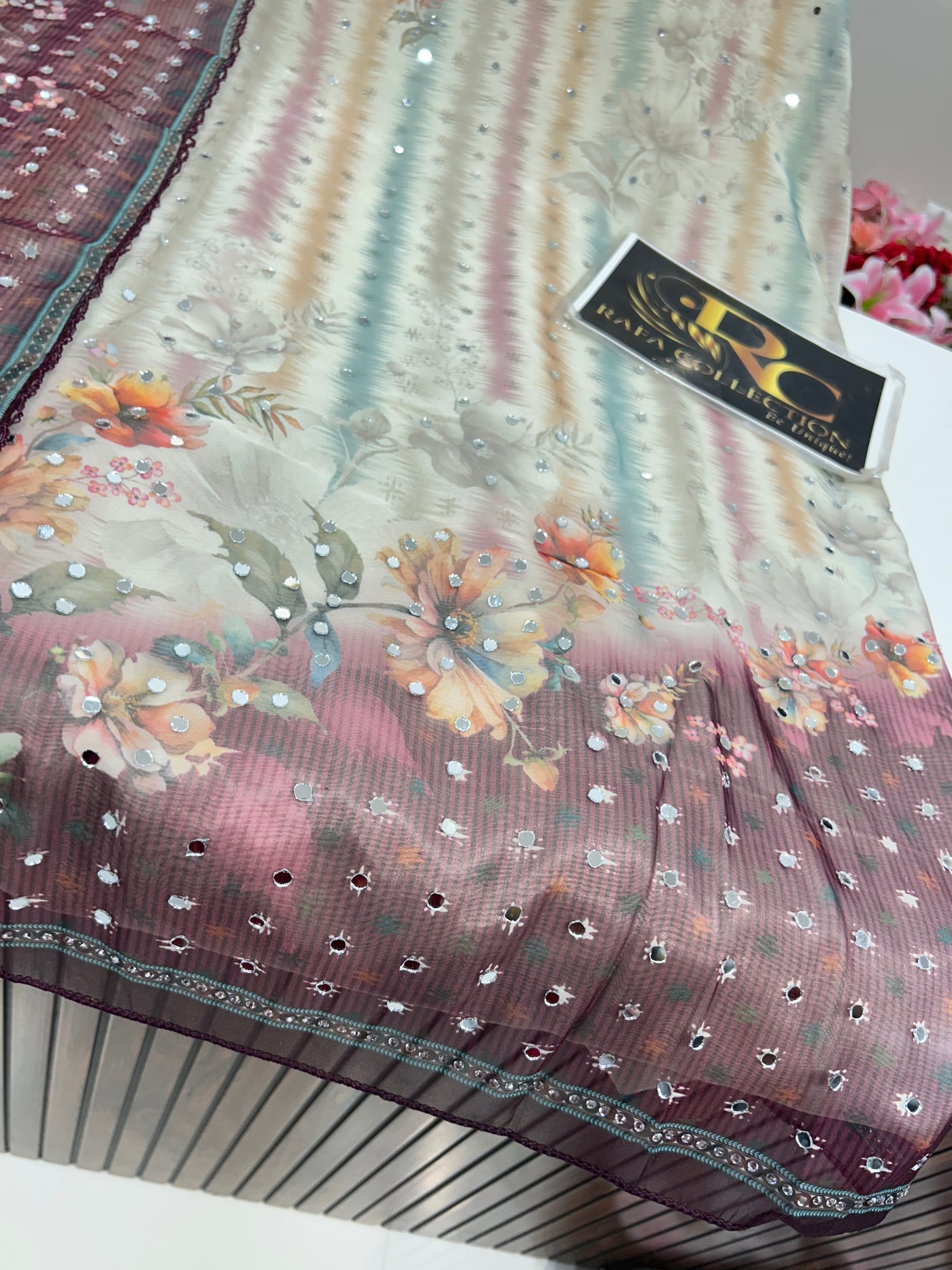 MIRROR WORK ORGANZA SUIT 1714