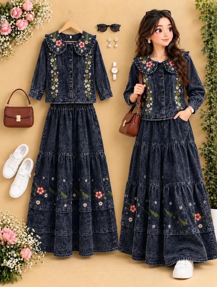 Denim skirts sets