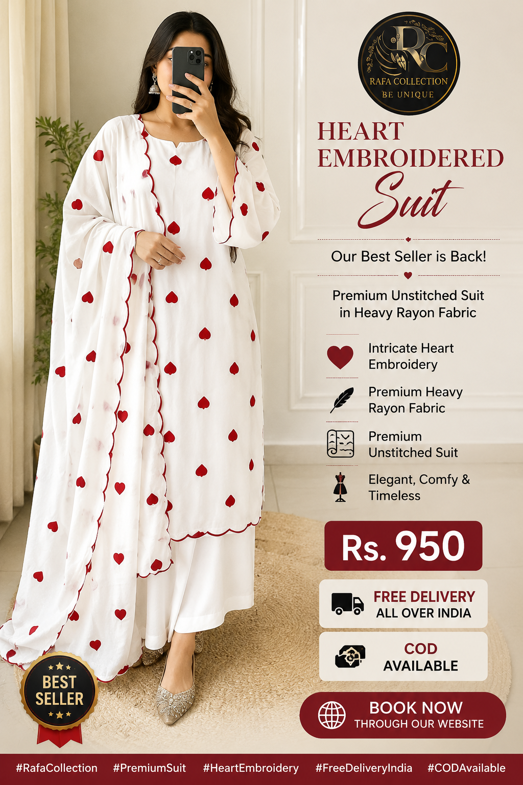 Viral heart embroidered unstitched Suits