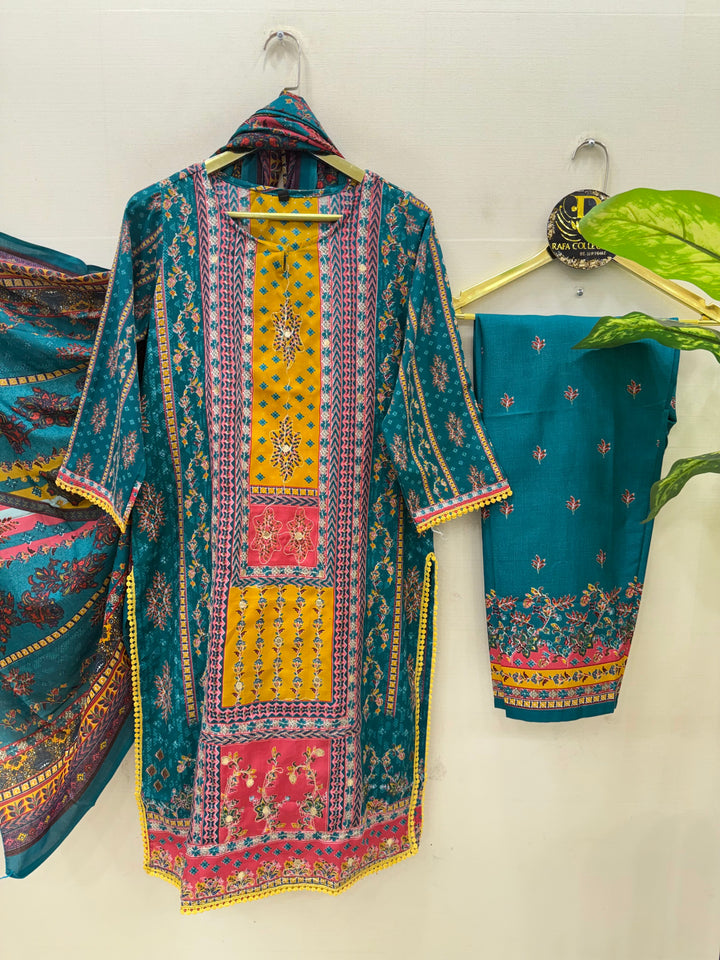 Semi cotton embroidered suits 5038