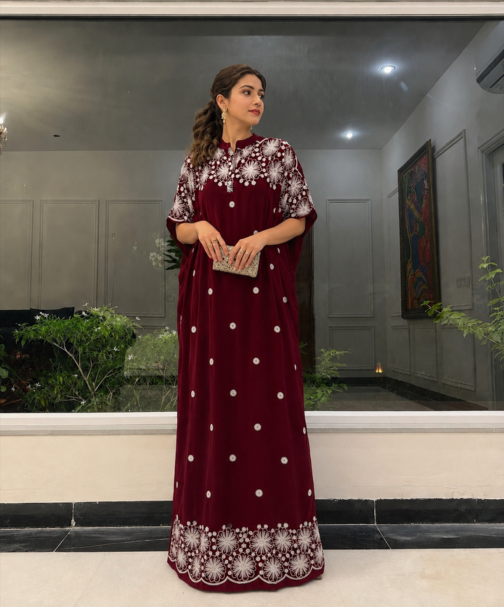 Embroided long kaftan dresses