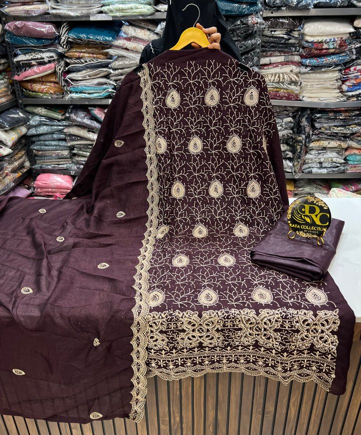 Zari thread work unstitched suits 1828514