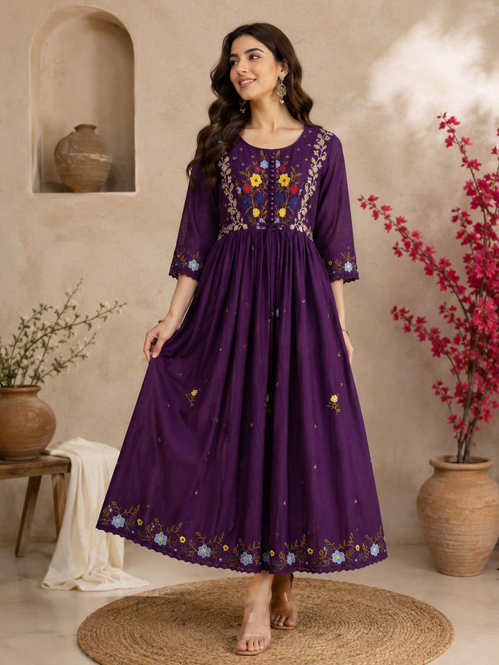 Mul chanderi embroidered gowns