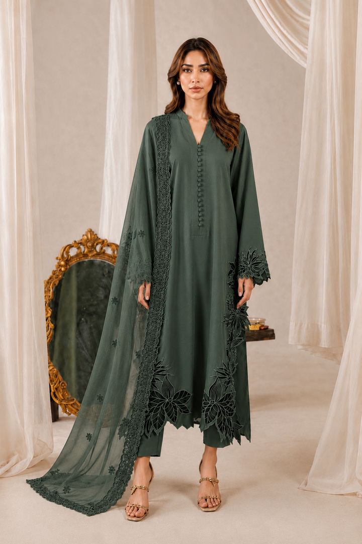 Cutwork embroidered pakistani suits