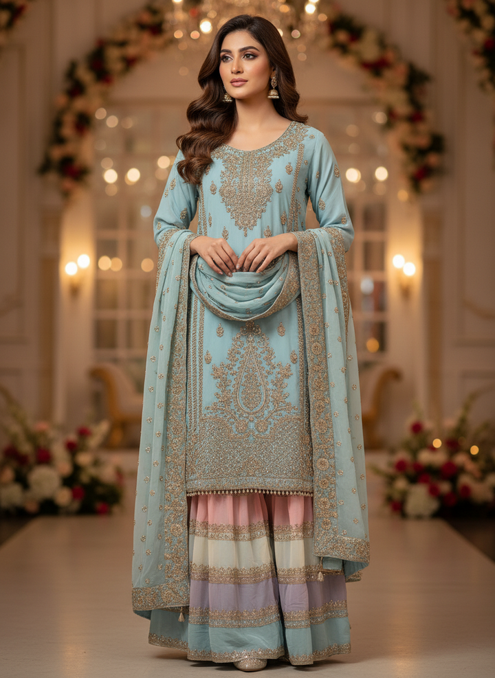 Pakistani tri color Garara suit 2749