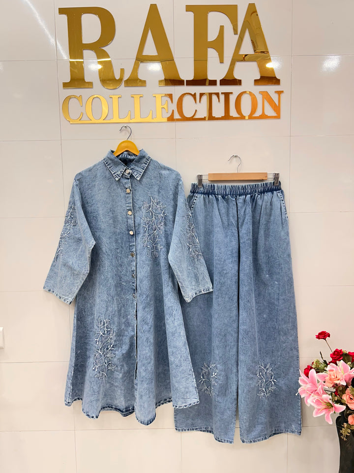 Denim embroidered co-ord sets