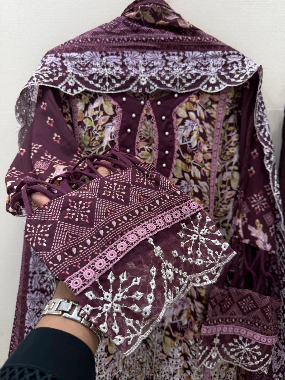 Cotton embroided farshi suits