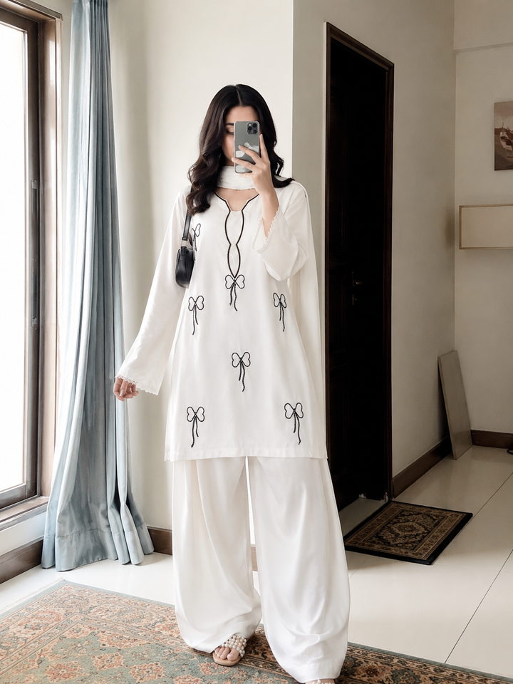 Bow Handwork Farshi Salwar Suits