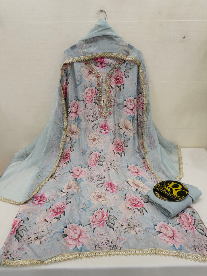 Organza unstitched suits  5622