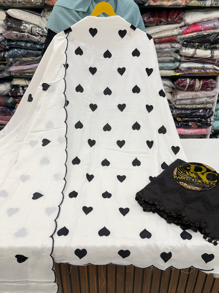 Heart Embroidered Unstitched Suits