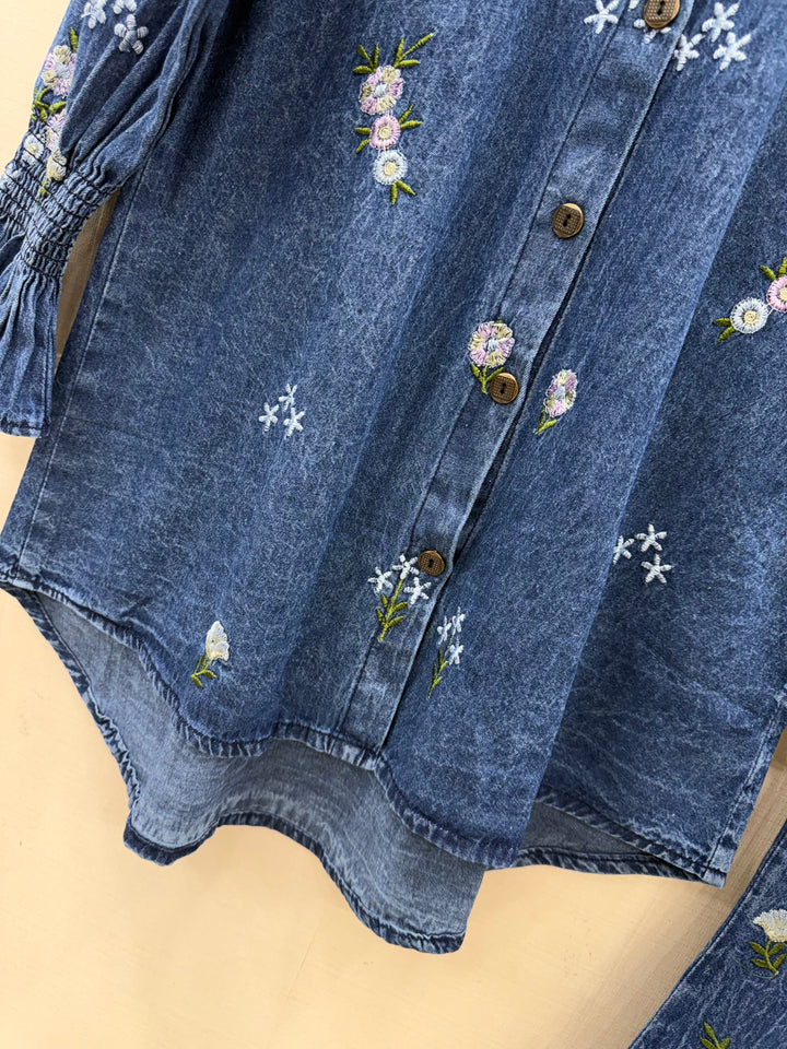 Denim embroidered co-ord sets