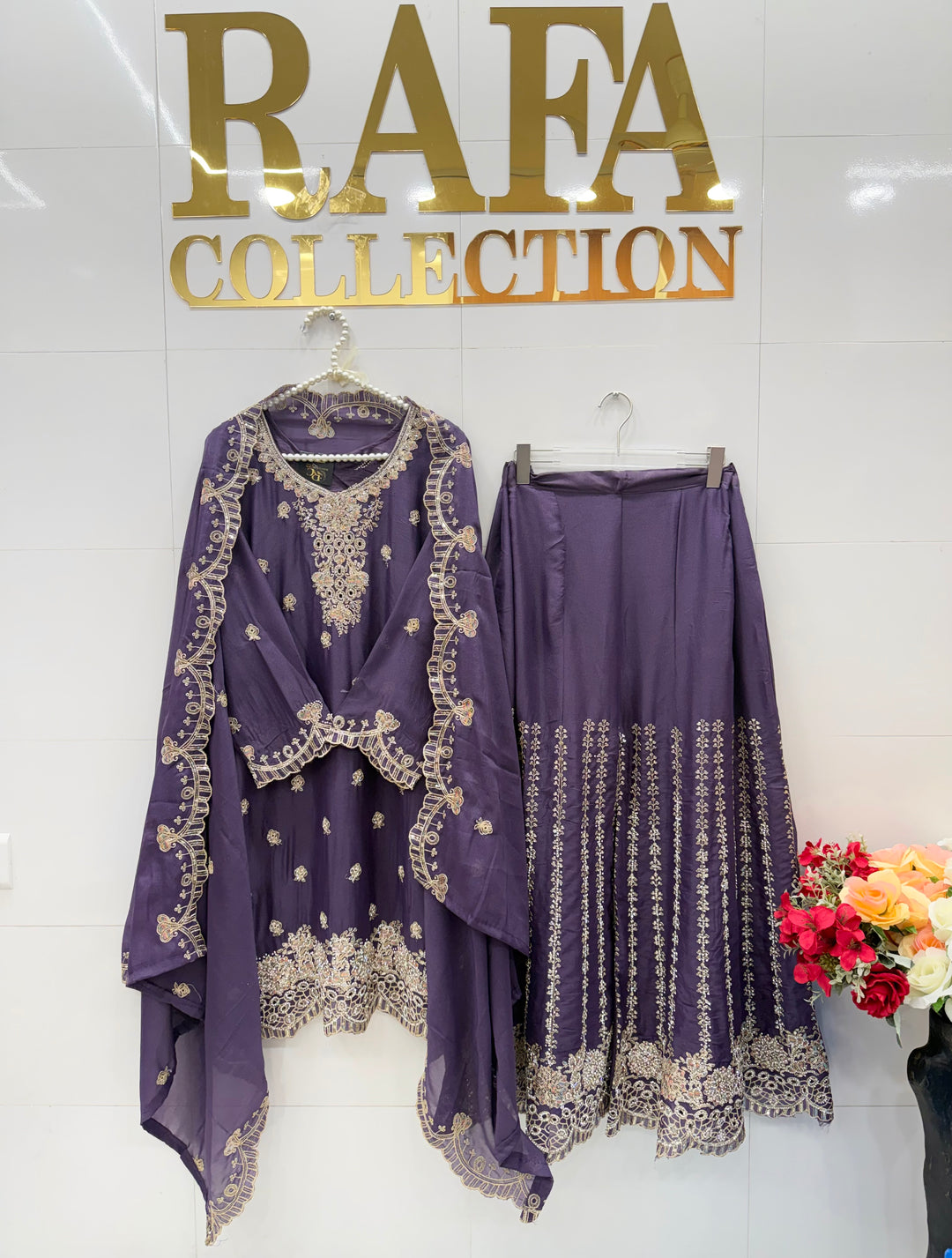 Party wear flaired plazzo suits