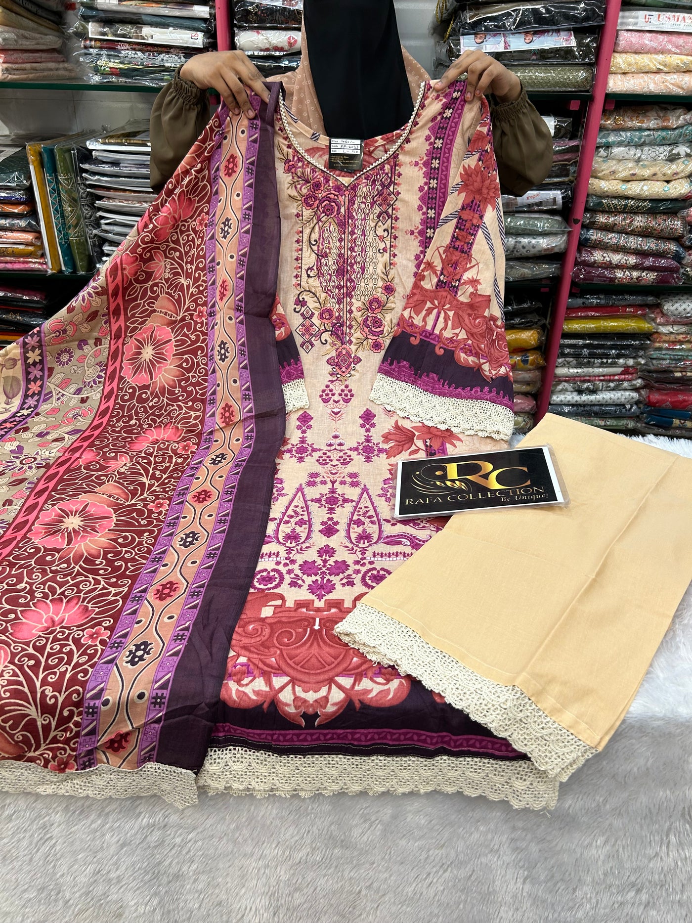 Cotton embroidery kurti set 2033